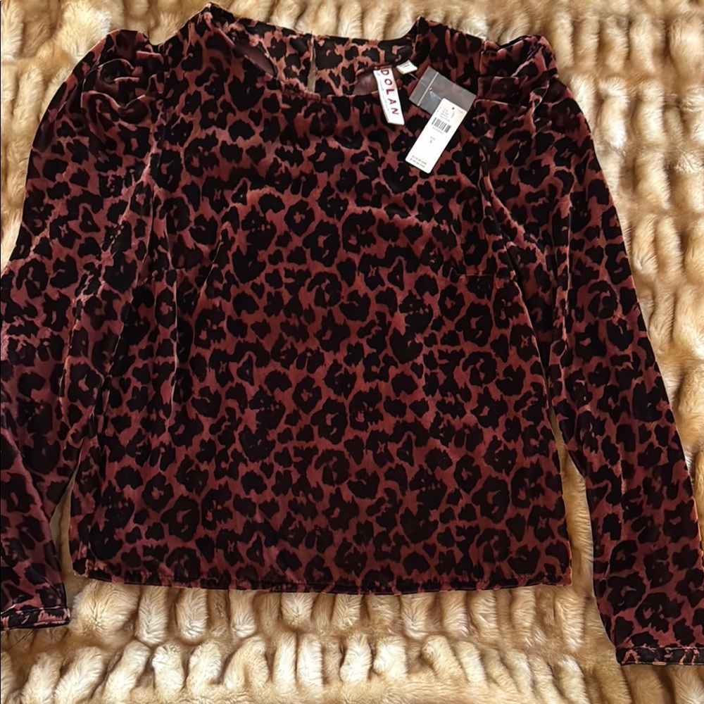 NWT Dolan Women's Leopard Print Velvet Top size S